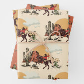 Sätten Sie den ersten Rodeo Cowboy Retro Woodcut Geschenkpapier Set (Beispiel)