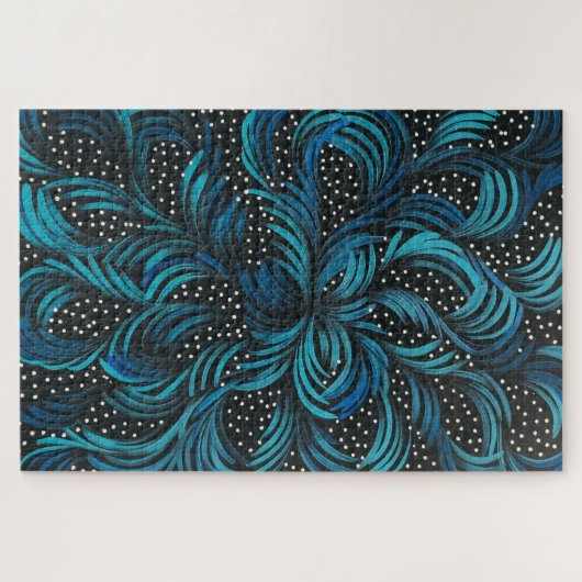 Sättigte Bush Medici Blätter träumen in Blau Puzzle (Horizontal)