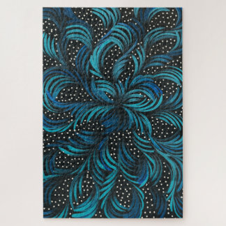 Sättigte Bush Medici Blätter träumen in Blau Puzzle