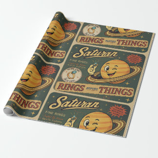 Saturn Feine Ringe Vintage Weltraum Humor Muster Geschenkpapier