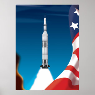 Saturn fünf Weltraumraketen-Illustration Poster