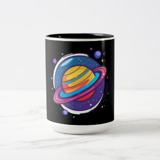 Saturn Planet Coffee Mug – Cosmic Design for Space Zweifarbige Tasse