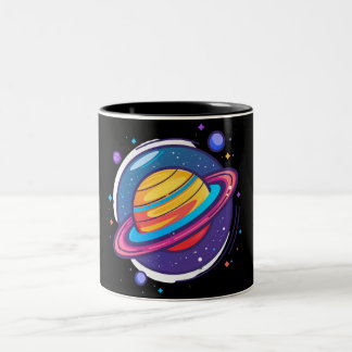 Saturn Planet Coffee Mug – Cosmic Design for Space Zweifarbige Tasse