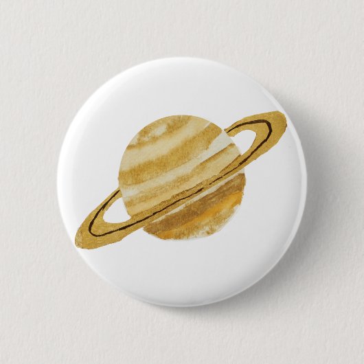 Saturn-Planeten-Aquarell-runder Knopf Button (Vorderseite)