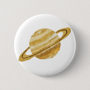 Saturn-Planeten-Aquarell-runder Knopf Button