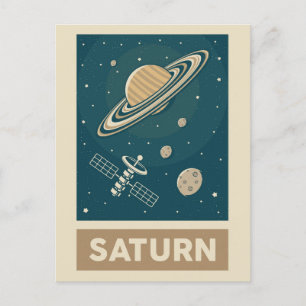 Saturn Retro Galaxy Satellit Postkarte