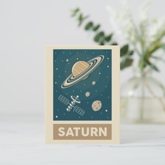 Saturn Retro Galaxy Satellite Postkarte (Stehend Vorderseite)