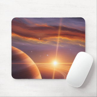 Saturn-Ringe beim Sonnenuntergang Weltraum-Kunst Mousepad