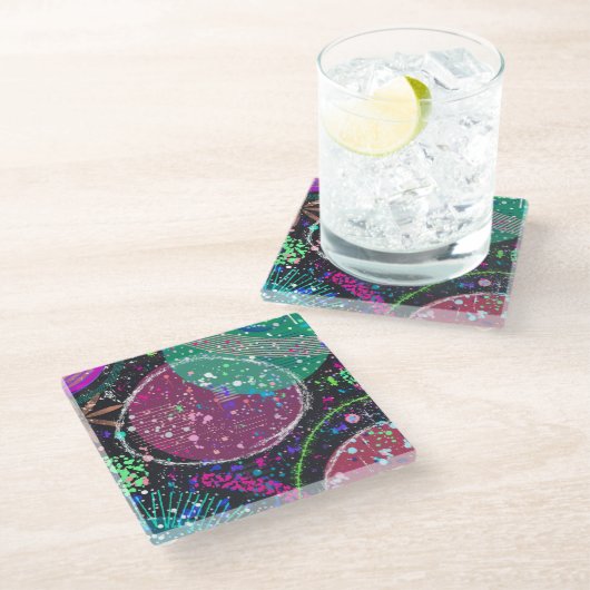 Saturn’s Rings: Maximalist Abstract Art  Glasuntersetzer (Schrägansicht)