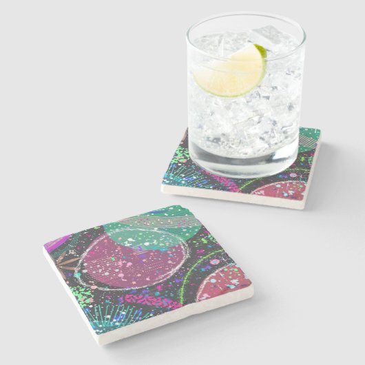 Saturn’s Rings: Maximalist Abstract Art  Steinuntersetzer (Seitenansicht)