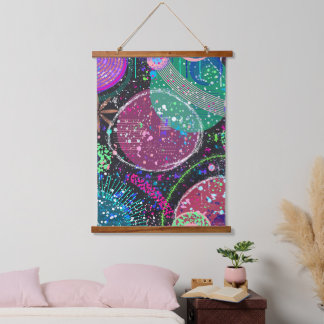 Saturn’s Rings: Maximalist Abstract Art  Wandteppich Mit Holzrahmen