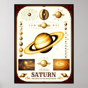 Saturn & seine Monde Astronomie-Chart Poster