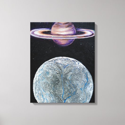 Saturn und Enceladus Leinwanddruck (Vorderseite)