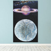 Saturn und Enceladus Leinwanddruck (Insitu (Holzboden))