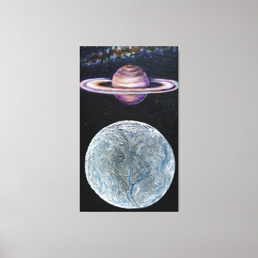 Saturn und Enceladus Leinwanddruck (Vorderseite)