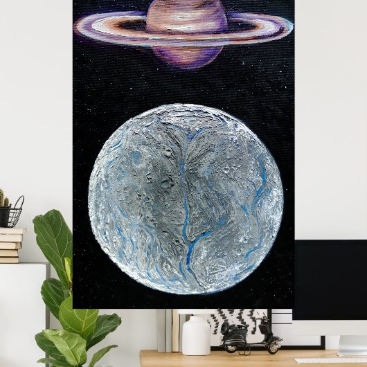 Saturn und Enceladus Poster (Heimbüro)