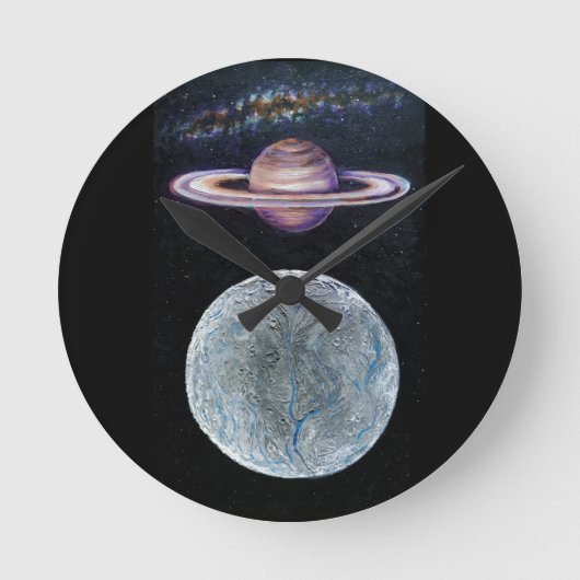 Saturn und Enceladus Runde Wanduhr (Vorderseite)