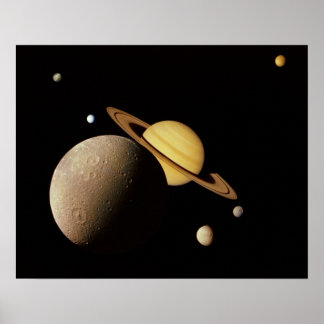 Saturn und ihr Mondplakat Poster