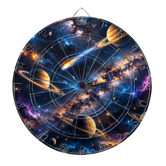 Saturn und Nebel Premium-Dartboard Dartscheibe (vorne)