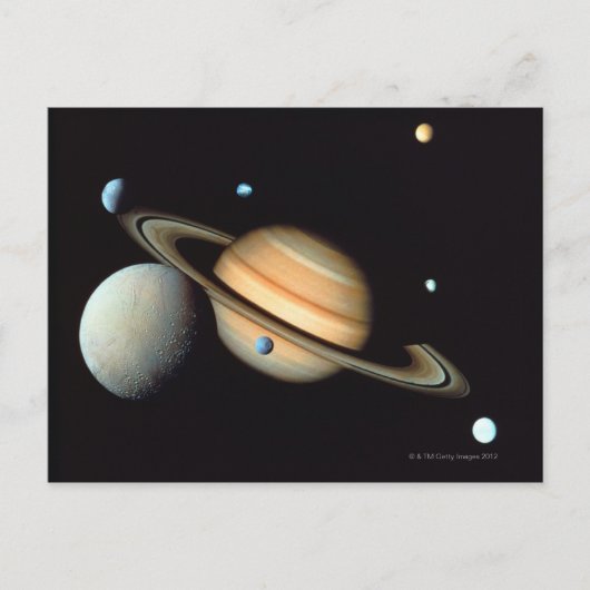 Saturn und Satelliten Postkarte (Vorderseite)