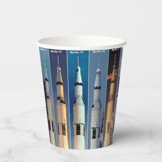 Saturn V Moon Rocket startet Papiergruppen Pappbecher (Rückseite)