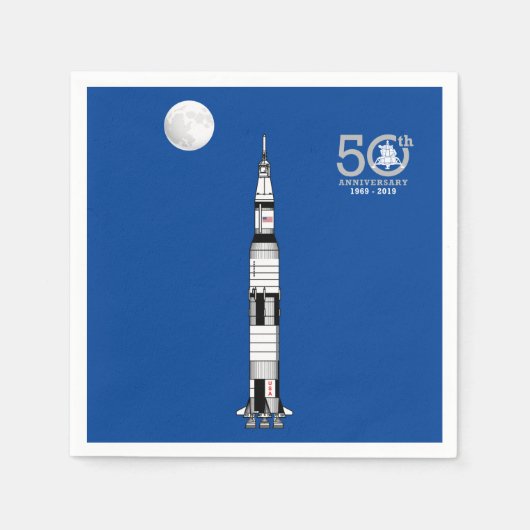 Saturn V Rakete, Apollo 11 Mondlandung und Mond: Serviette (Vorderseite)