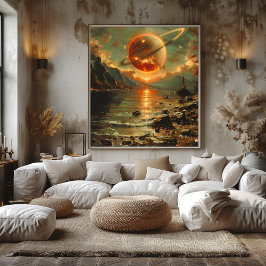 Saturno en un atardecer surrealista poster