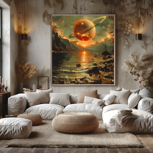 Saturno en un atardecer surrealista poster