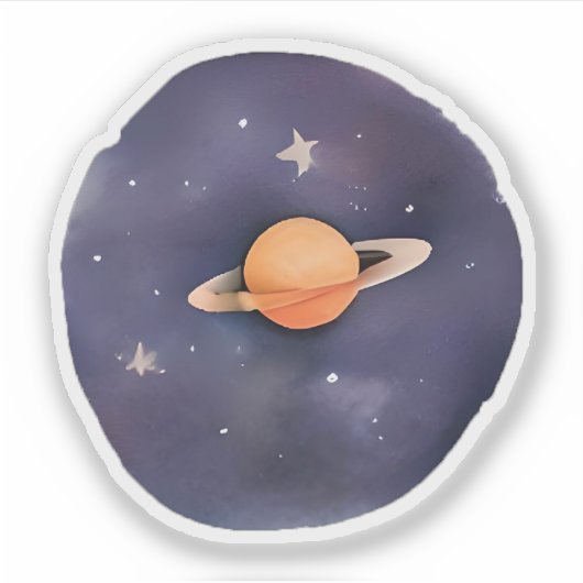Saturns Serenade: Kosmische Wasserfarbe Aufkleber (Vorderseite)