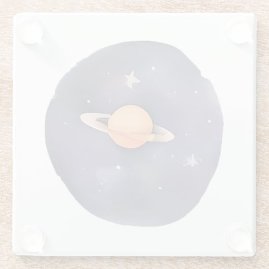 Saturns Serenade: Kosmische Wasserfarbe Glasuntersetzer (Rückseite)