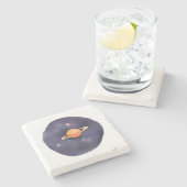 Saturns Serenade: Kosmische Wasserfarbe Steinuntersetzer (Seitenansicht)