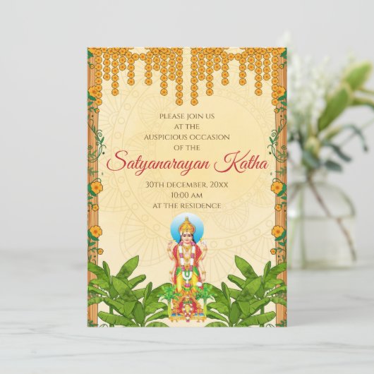 Satyanarayan Einladung indische Puja laden (Stehend Vorderseite)