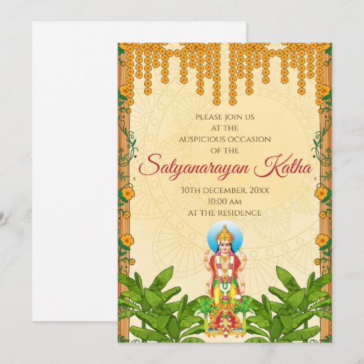 Satyanarayan Einladung indische Puja laden (Vorne/Hinten)