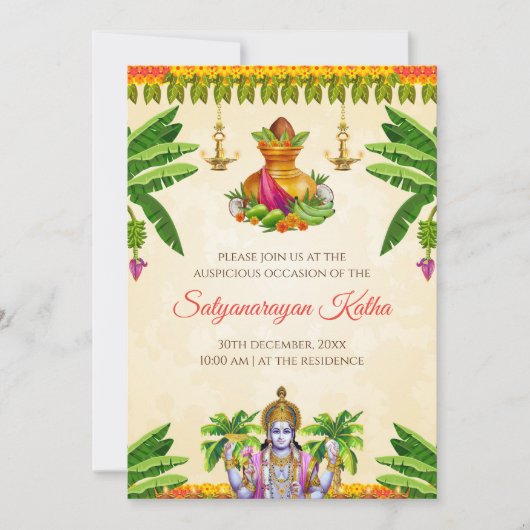 Satyanarayan Einladung indische Puja laden (Vorderseite)
