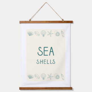 Satz Vektor-Farbmuscheln im minimalistischen Stil Wandteppich Mit Holzrahmen