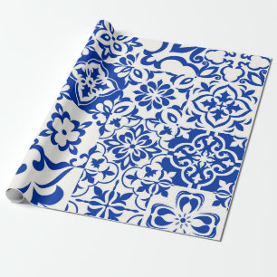 Satz von 16 Fliesen Azulejos in Blau, Weiß. Origin Geschenkpapier