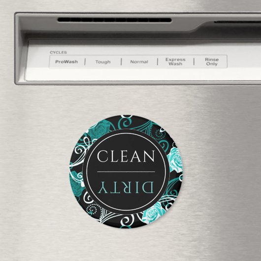 Sauber/Geschirrspüler | Schwarz-weiß und Aquamarin Magnet (In Situ (Geschirrspüler))