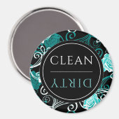 Sauber/Geschirrspüler | Schwarz-weiß und Aquamarin Magnet (Vorderseite/Rückseite)