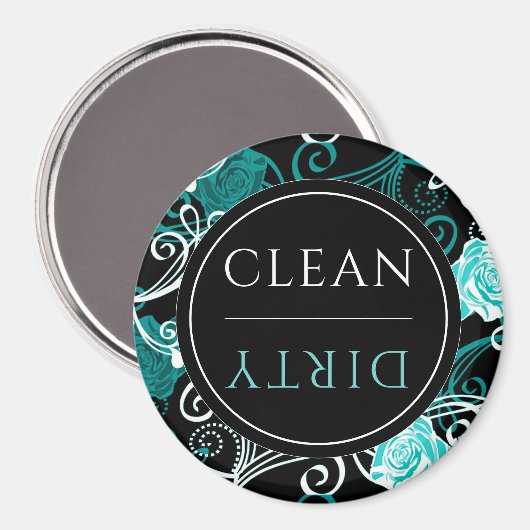 Sauber/Geschirrspüler | Schwarz-weiß und Aquamarin Magnet (Vorderseite/Rückseite)