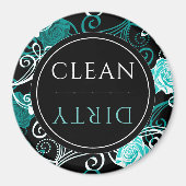 Sauber/Geschirrspüler | Schwarz-weiß und Aquamarin Magnet (Vorne)