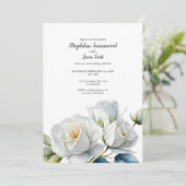 sauber weiß | Watercolor White Roses Wedding Einladung (Stehend Vorderseite)
