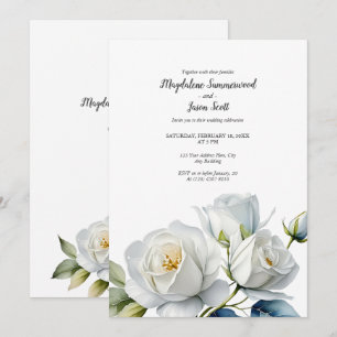 sauber weiß Watercolor White Roses Wedding Einladung