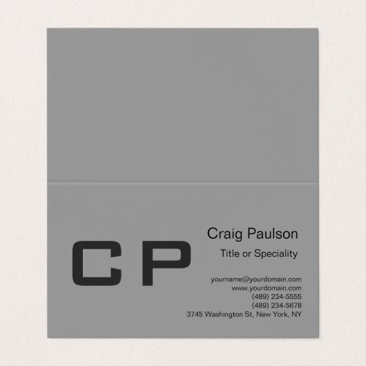 Saubere, einfache graue Monogram moderne Visitenka Visitenkarten (Außenseite Aufgefaltet)