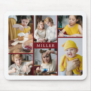 Saubere Elegante Burgundy Familie 6 Foto Collage Mousepad