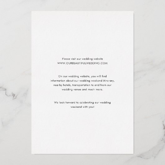 Saubere, elegante Hochzeit Folieneinladung (Rückseite)