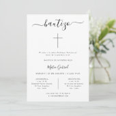 Saubere formale spanische Taufe Schwarz & Weiß Bau Einladung (Stehend Vorderseite)