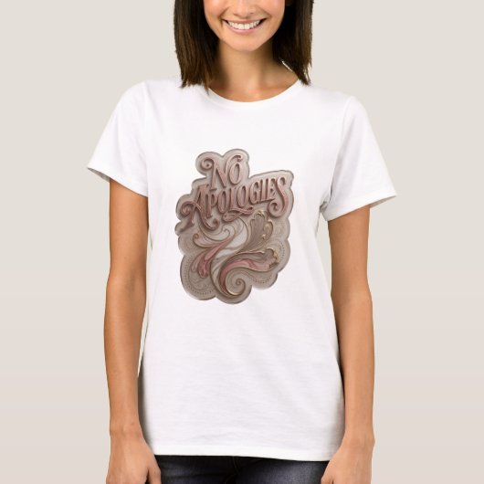 Saubere Gold-NO-APOLOGIES-Textdesign T-Shirt (Vorderseite)