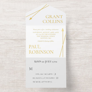 Saubere Grau Weiße Gold Pfeil Minimalistische Hoch All-in-One-Einladung
