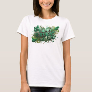 Saubere grüne HAPPY BIRTHDAY 4TH Druck T-Shirt