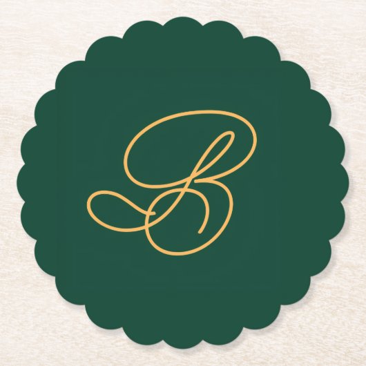 Saubere grüne und goldene Monogramm-Initiale Untersetzer (Vorderseite)